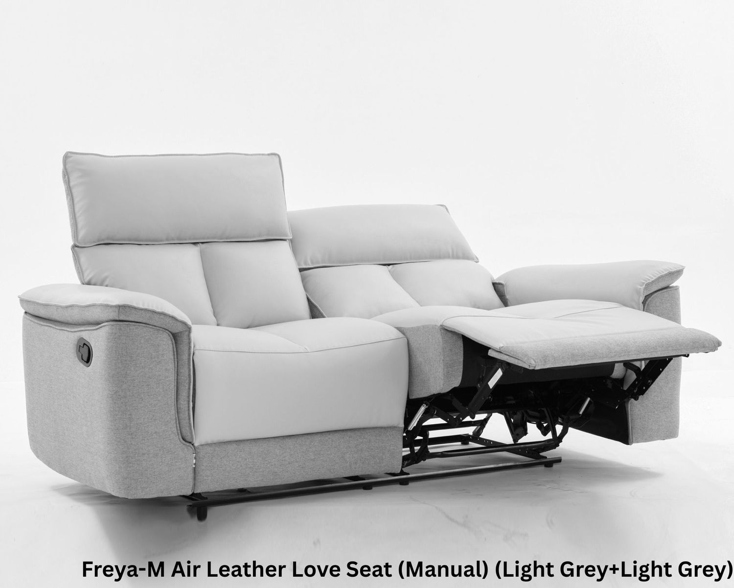 Flotti Freya Air Leather Love Seat (Manual / Power) Reclining Chair (Light Grey, Beige, Black, Dark Grey), Color Option:: Freya-M Air Leather Love Seat (Manual) (Light Grey+Light Grey)