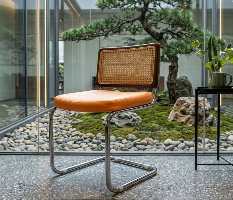 Ofix Emeri PU Leather Seat Rattan Back Design Leisure Chair (52*46) (Orange, Black, Grey, White)