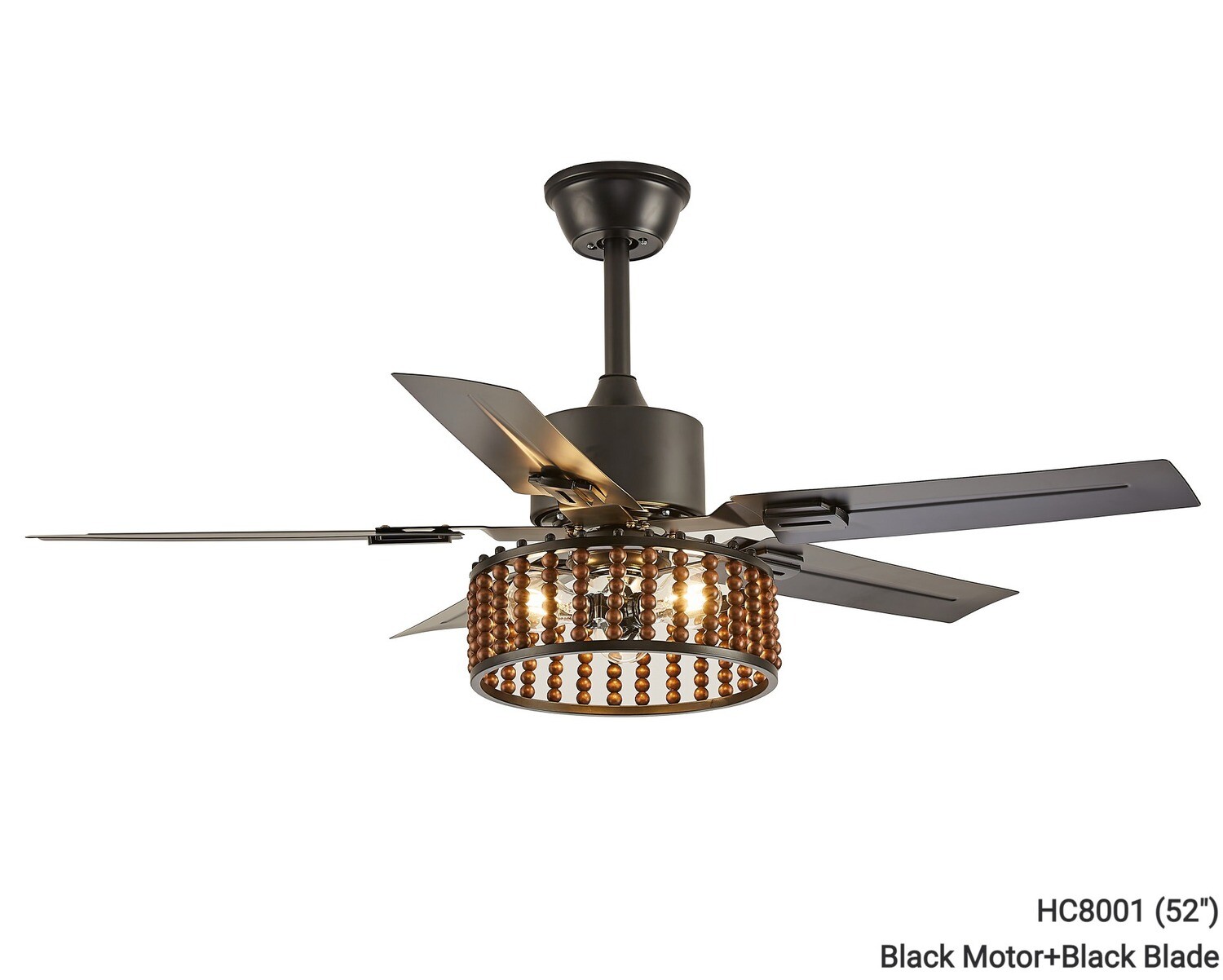 MYKE Ceiling Fan (52") (Black)  (Bulb Not Included)  (2 yrs Warranty), Model/ Color: HC8001 (52") Black Motor+Black Blade