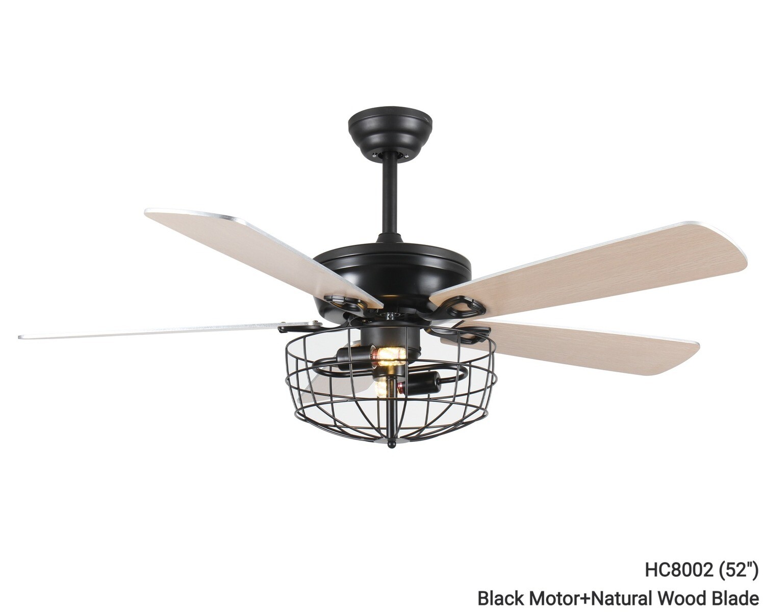 MYKE Ceiling Fan (52") (Black)  (Bulb Not Included)  (2 yrs Warranty), Model/ Color: HC8002 (52") Black Motor+Natural Wood Blade