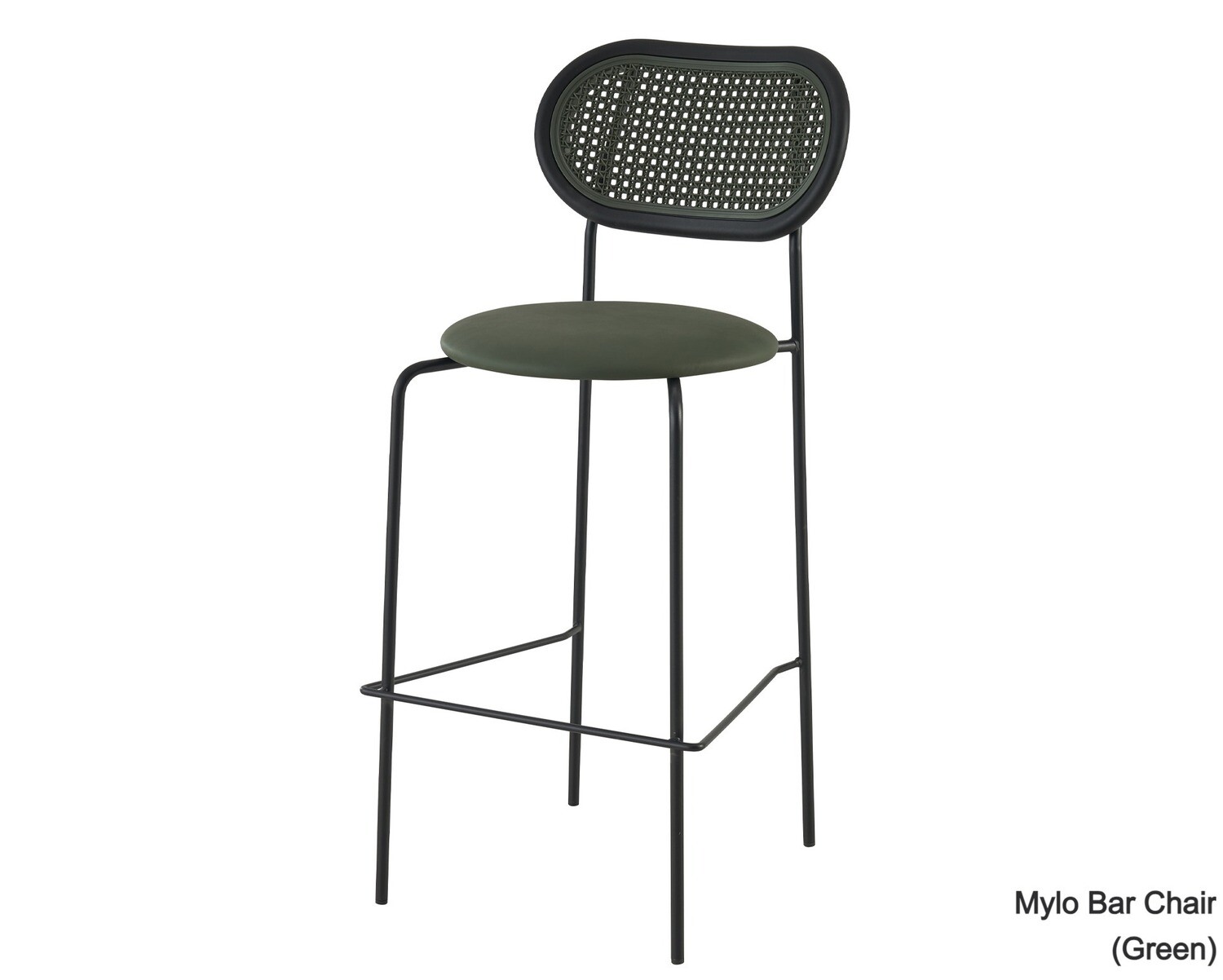 Ofix Mylo PU Leather Seat Rattan Back Design Bar High Chair (Green), Option: Mylo Bar High Chair (Green)