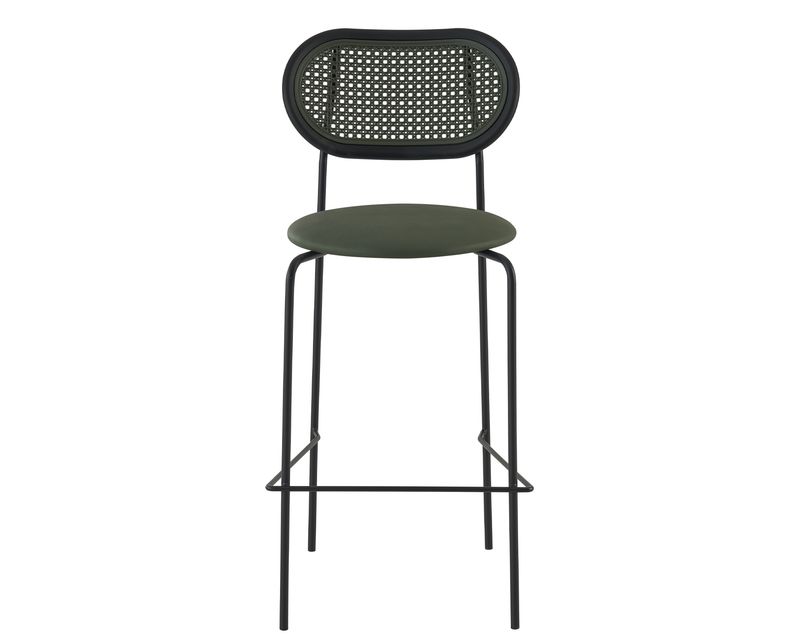 Ofix Mylo PU Leather Seat Rattan Back Design Bar High Chair (Green)