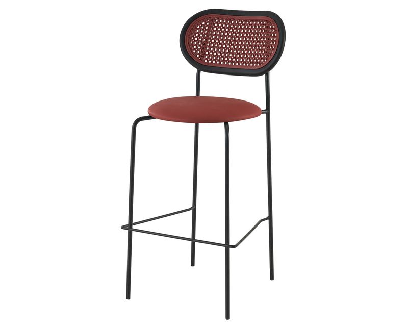Ofix Mylo PU Leather Seat Rattan Back Design Bar High Chair (Red)