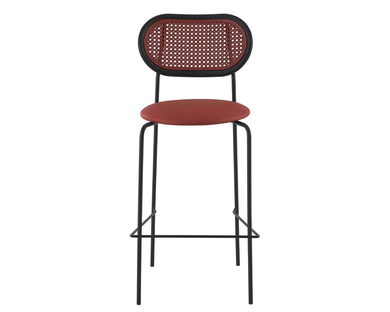 Ofix Mylo PU Leather Seat Rattan Back Design Bar High Chair (Red)
