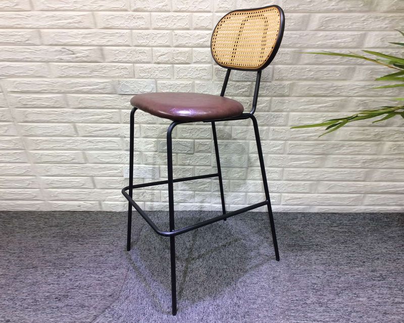Ofix Mylo PU Leather Seat Rattan Back Design Bar High Chair (Red, Dark Brown, Mustard Yellow)