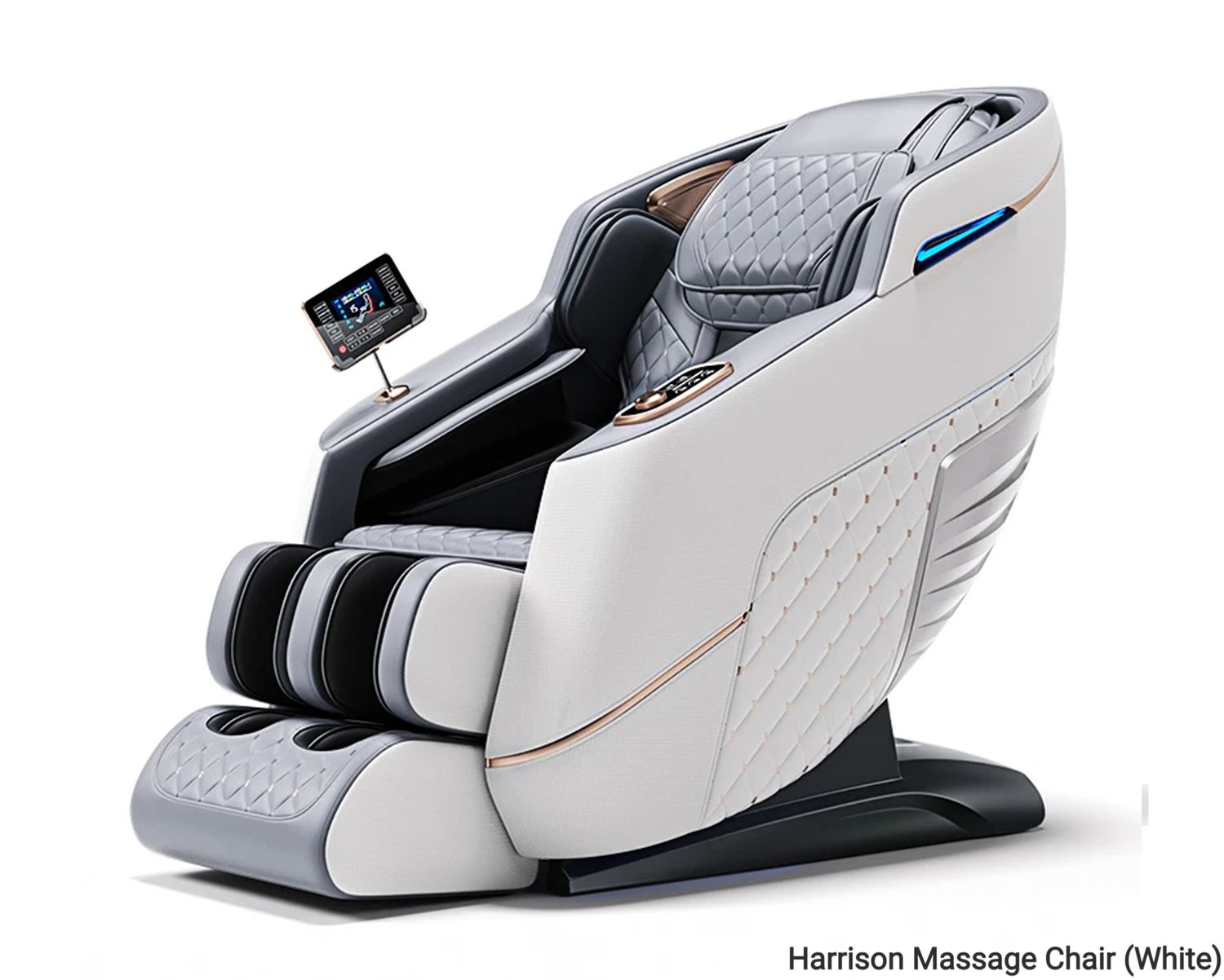 Flotti Harrison Fixed Massage Chair Jade Roller on Waist LCD Touch Screen Full Body Massage with Calf Heating Method Zero Gravity Function with AI Voice Control and Control Knob System, COLOR: Harrison Massage Sofa (White)