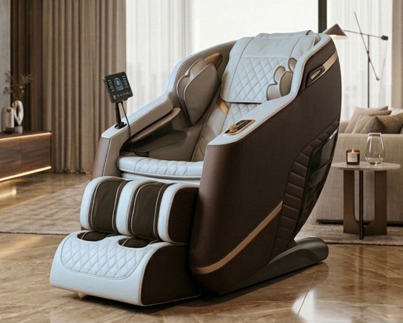 Flotti Harrison Fixed Massage Chair Jade Roller on Waist LCD Touch Screen Full Body Massage with Calf Heating Method Zero Gravity Function with AI Voice Control and Control Knob System