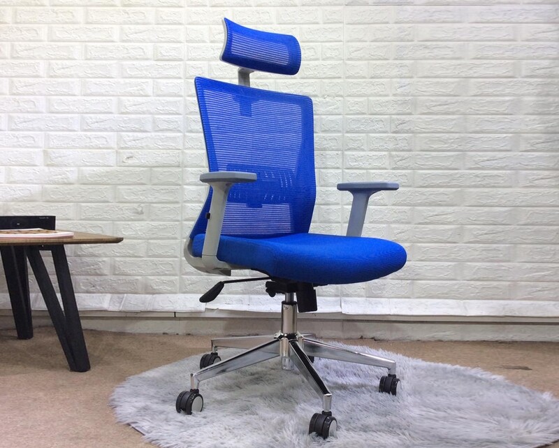Ofix Deluxe-D79 Adjustable Headrest/Lumbar Support High Density Foam High Back Chair (Blue)