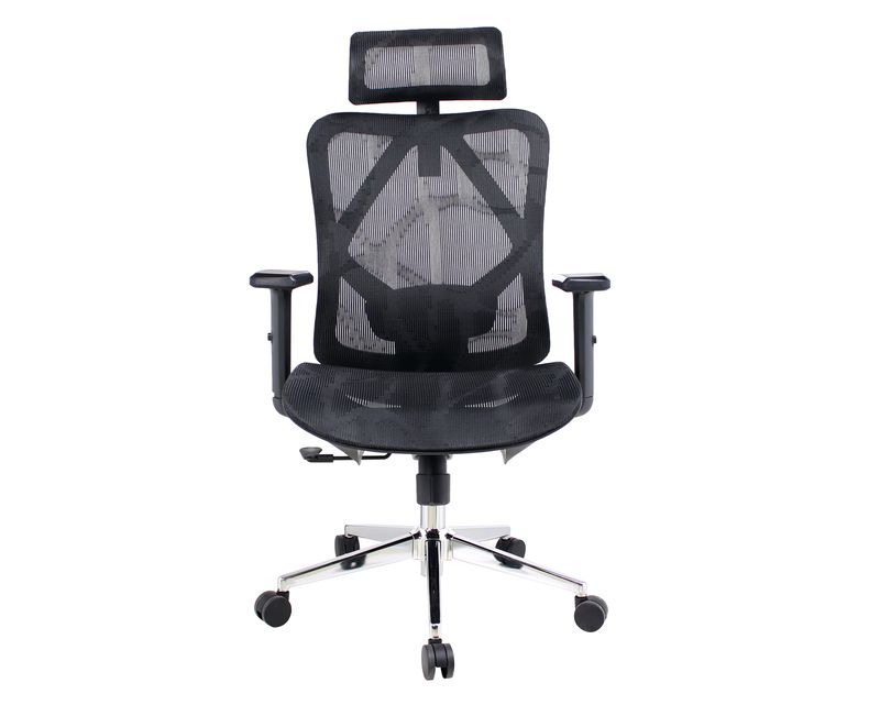 Ofix Deluxe-D57 XTM Full Mesh without Seat Slide Chrome Base (2D Lumbar Support) (Black) 1 Year Warranty