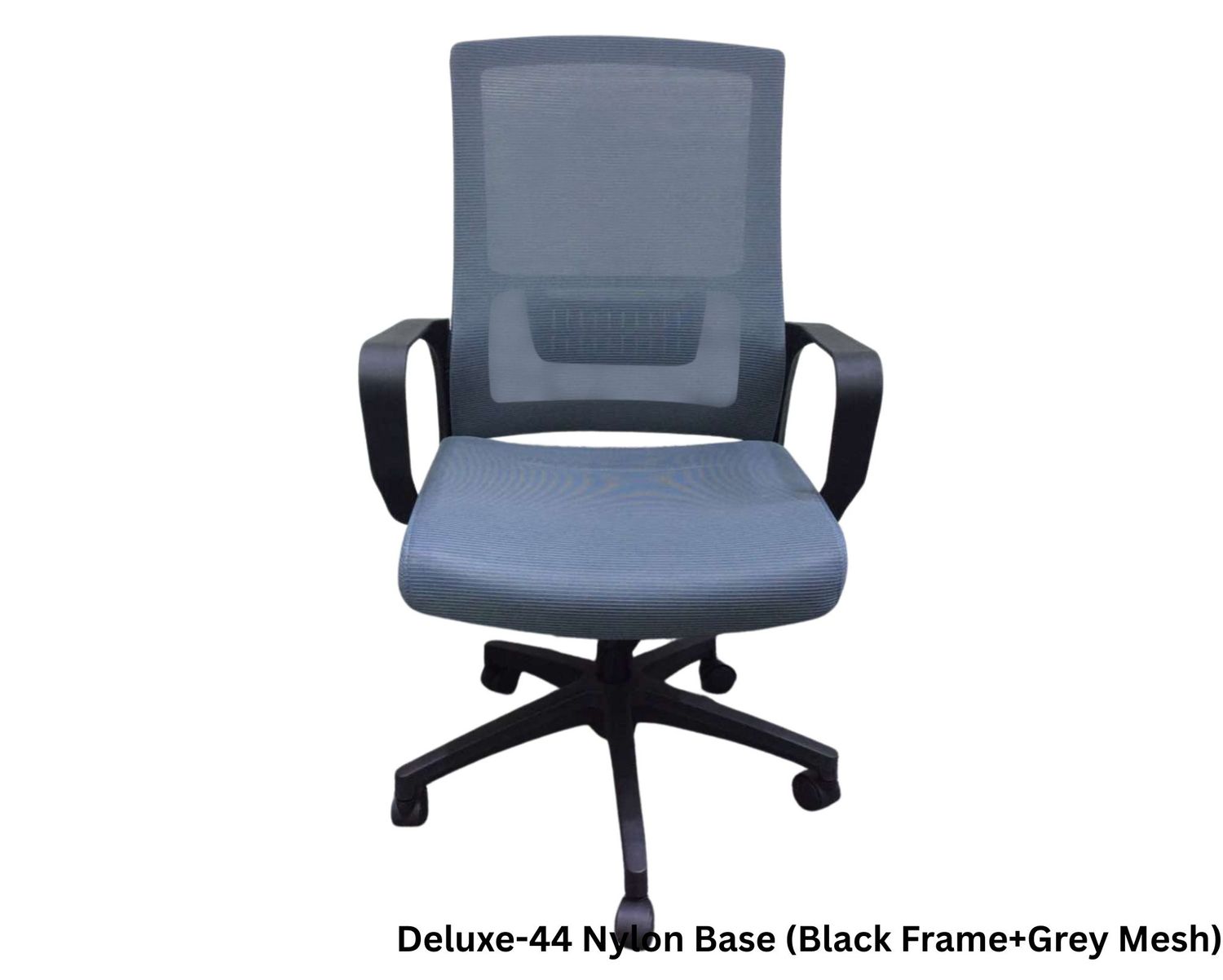 Ofix  Deluxe 44 / Deluxe-44H Nylon Base Mid Back Chair  (Black, Grey), Color: Deluxe-44 Nylon Base (Black Frame+Grey Mesh)