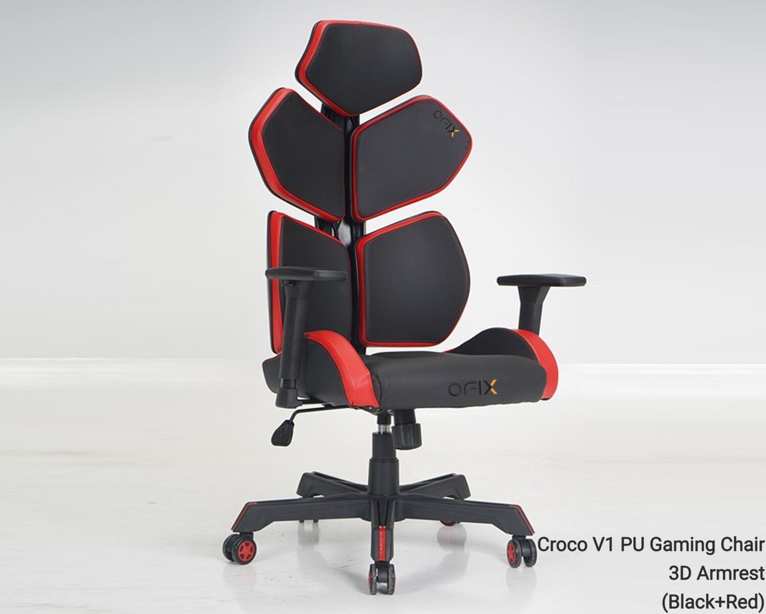 Ofix Croco V1 PU Leather Gaming Chair 3D Armrest/ Croco V2 PU Leather Gaming Chair 5D Armrest (Black+Red, Red), Color: Croco V1 PU Gaming Chair 3D Armrest (Black+Red)