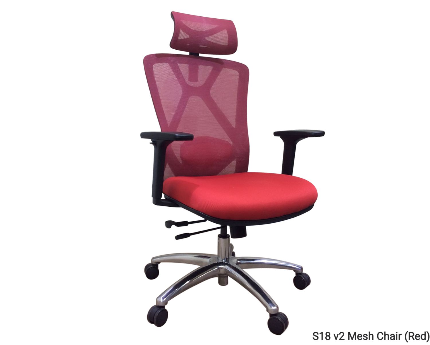 OFX S18 v2 Ergonomic Office Gaming 3D Armrest  Chair  with Seat Slide, Height Adjustable Backrest &amp; 2D Lumbar Support  (Grey, Red) (3 Years Warranty), Model: S18 v2 Mesh Chair (Black Frame-Red Mesh)