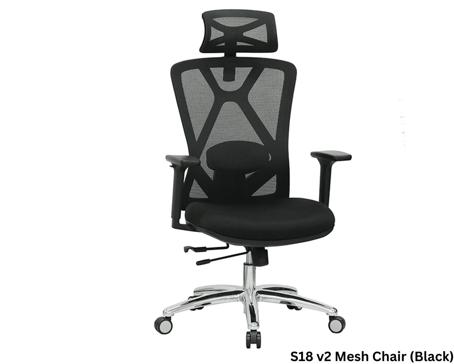 OFX S18 v2 Ergonomic Office Gaming 3D Armrest  Chair  with Seat Slide, Height Adjustable Backrest &amp; 2D Lumbar Support  (Grey, Red, Black) (3 Years Warranty), Model: S18 v2 Mesh Chair (Black)