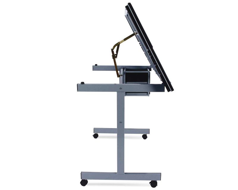 Ofix ML-033 Drafting Glass Table Height Adjustable with Extra Table Drawers (Grey) (Stool is Not Included)