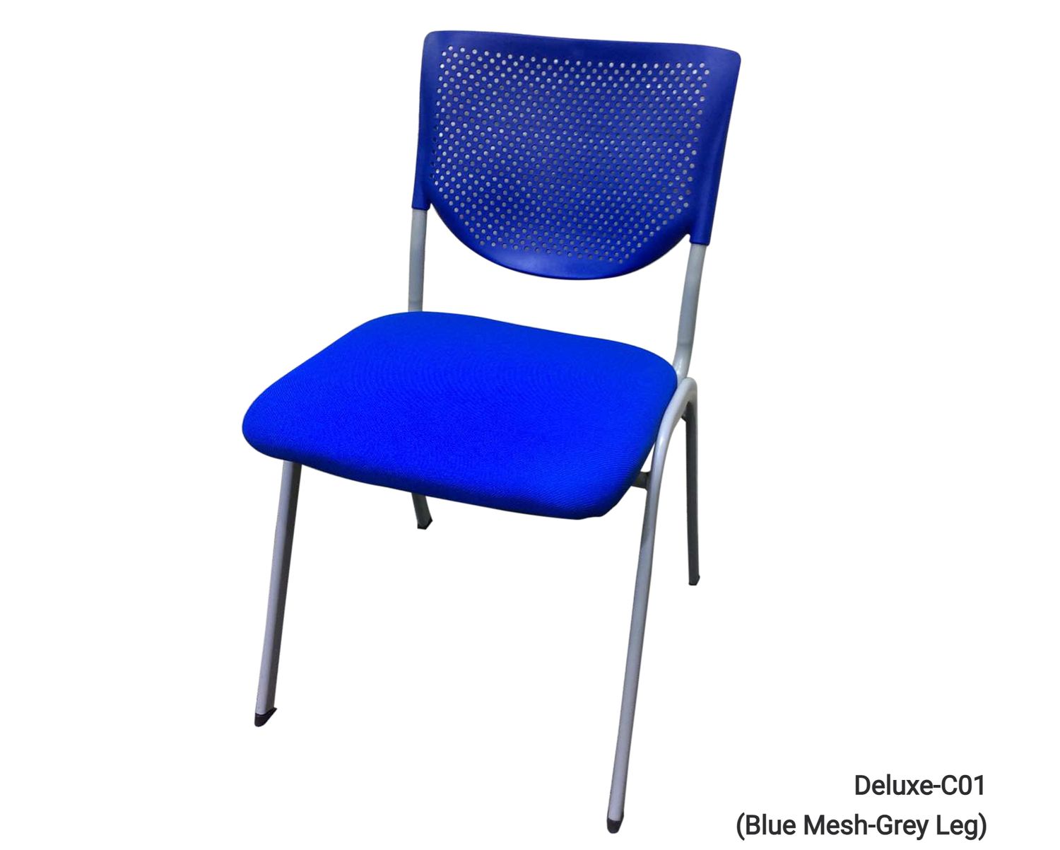 Ofix Deluxe-C01 School/Waiting Chair (Grey, Black, Black+Grey, Blue+Grey), Model: Deluxe-C01 (Blue Mesh-Grey Leg)