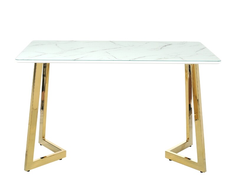 Ofix Scarlet Dining Table (White+Gold) + 4Pcs Nori Dining Chair (Beige) (120x70)