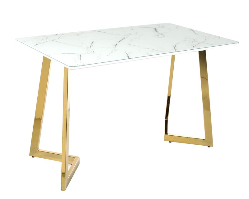 Ofix Scarlet Dining Table (White+Gold) + 4Pcs Nori Dining Chair (Beige) (120x70)