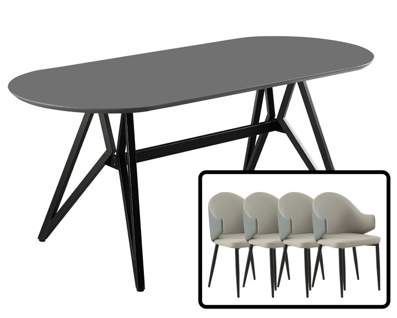 Ofix Severna Dining Table + 4Pcs Dining Chair (Shoda Dining Chair) (180*80)