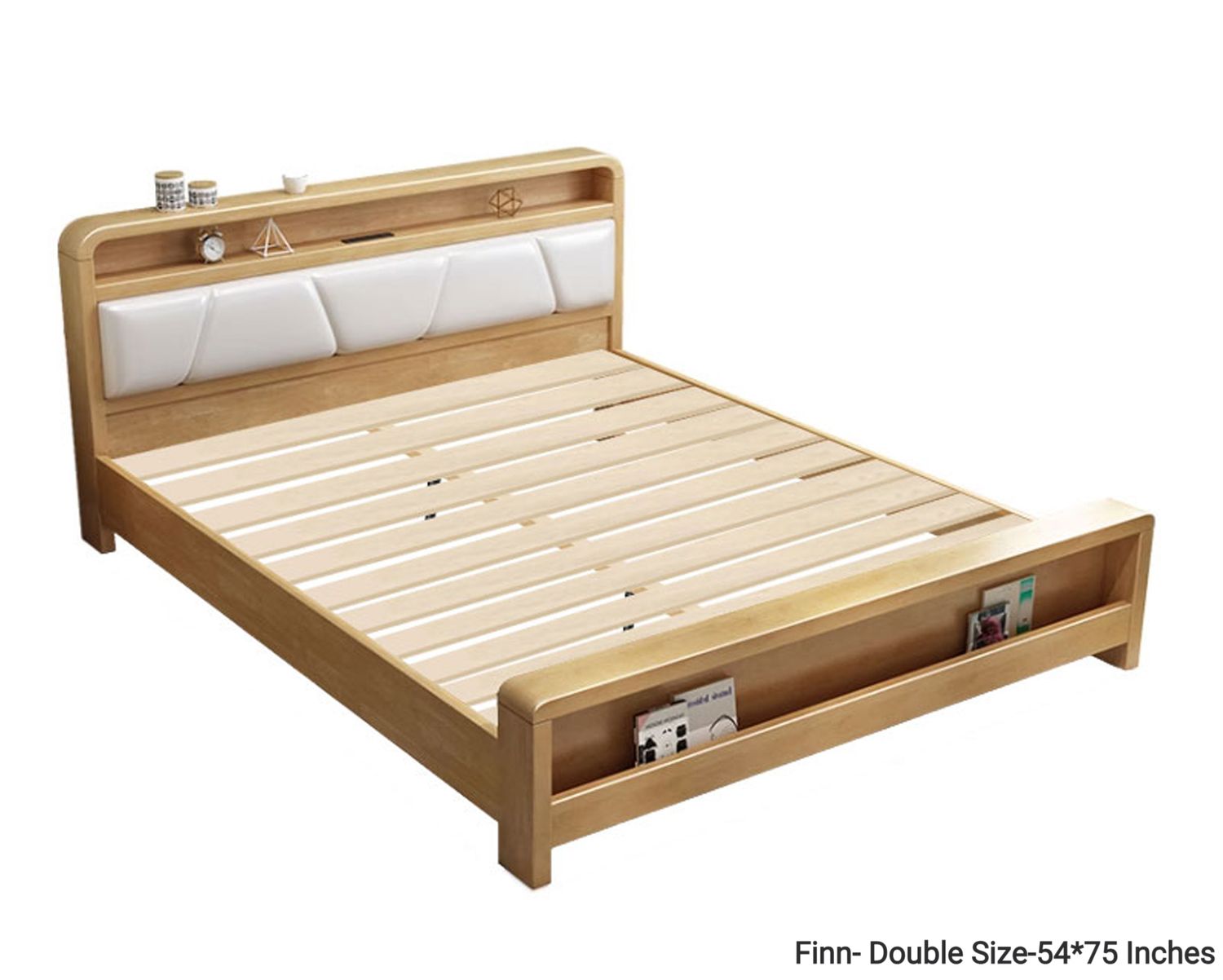Flotti Finn Solid Thailand Rubberwood Bed Frame (Double, Queen) (Side Drawers Are Not Included), Bed Frame Size:: Finn- Double Size-54*75 Inches