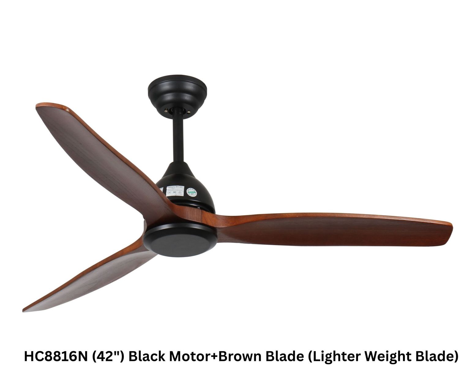 MYKE Ceiling Fan (42") (Black) (No Lamp) (2 yrs Warranty), Color/ Size: HC8816N (42") Black Motor+Brown Blade (Lighter Weight Blade)