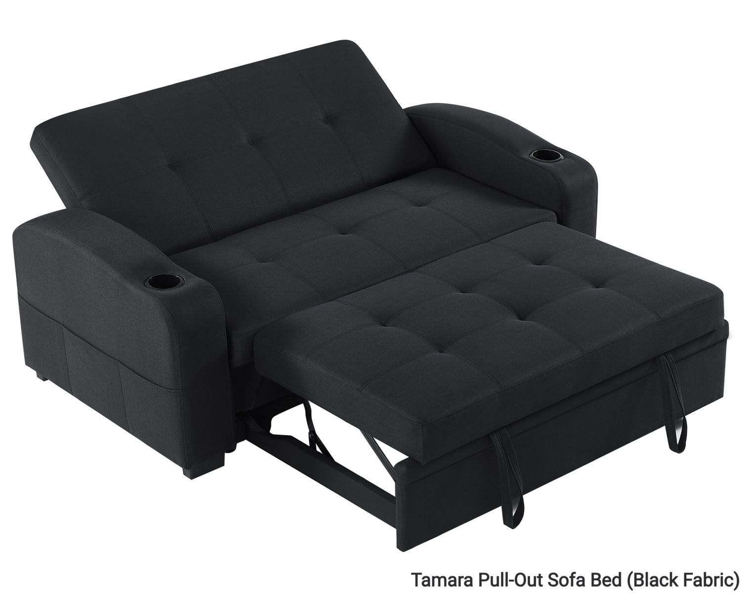 Flotti Tamara Convertible Sofa with Pull-Out Bed and Cup Holder (Black, Beige, Grey), Colors:: Tamara Pull-Out Sofa Bed (Black Fabric)