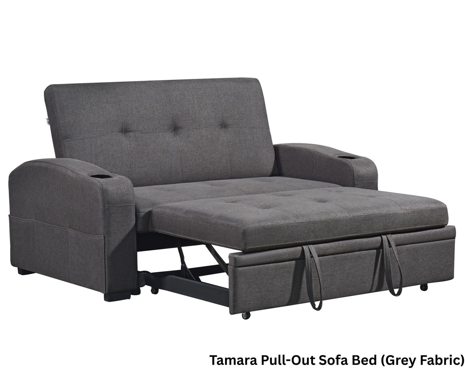 Flotti Tamara Convertible Sofa with Pull-Out Bed and Cup Holder (Grey), Colors:: Tamara Pull-Out Sofa Bed (Grey Fabric)