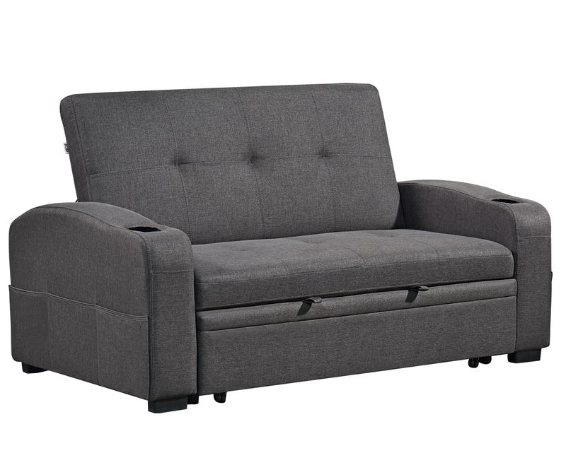 Flotti Tamara Convertible Sofa with Pull-Out Bed and Cup Holder (Black, Grey)