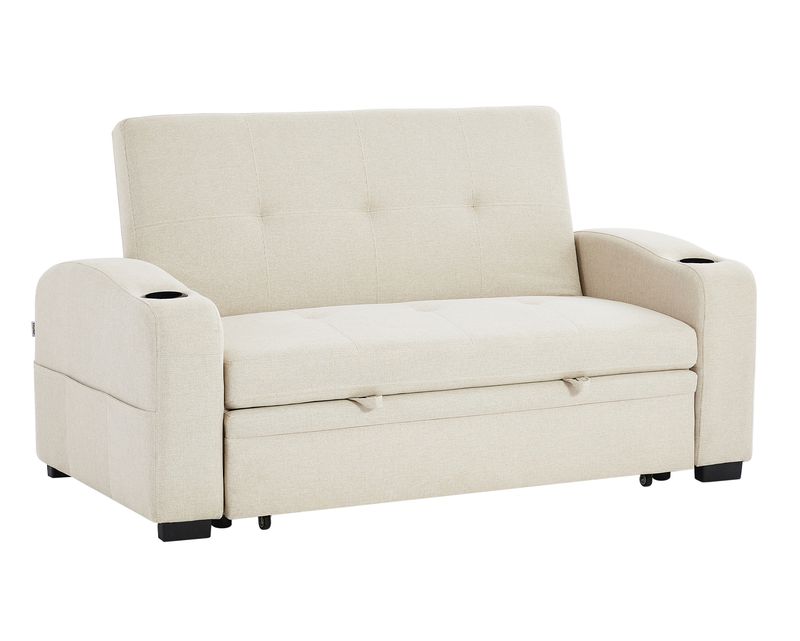 Flotti Tamara Convertible Sofa with Pull-Out Bed and Cup Holder (Beige)