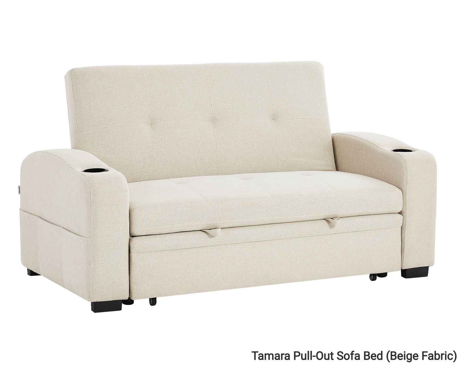 Flotti Tamara Convertible Sofa with Pull-Out Bed and Cup Holder (Beige, Grey, Black), Colors:: Tamara Pull-Out Sofa Bed (Beige Fabric)