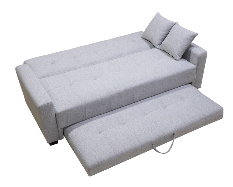 Flotti Adeline 3 Seater Sofabed Convertible Daybed with Trundle Bed and Two Pillows (Light Grey, Light Brown)