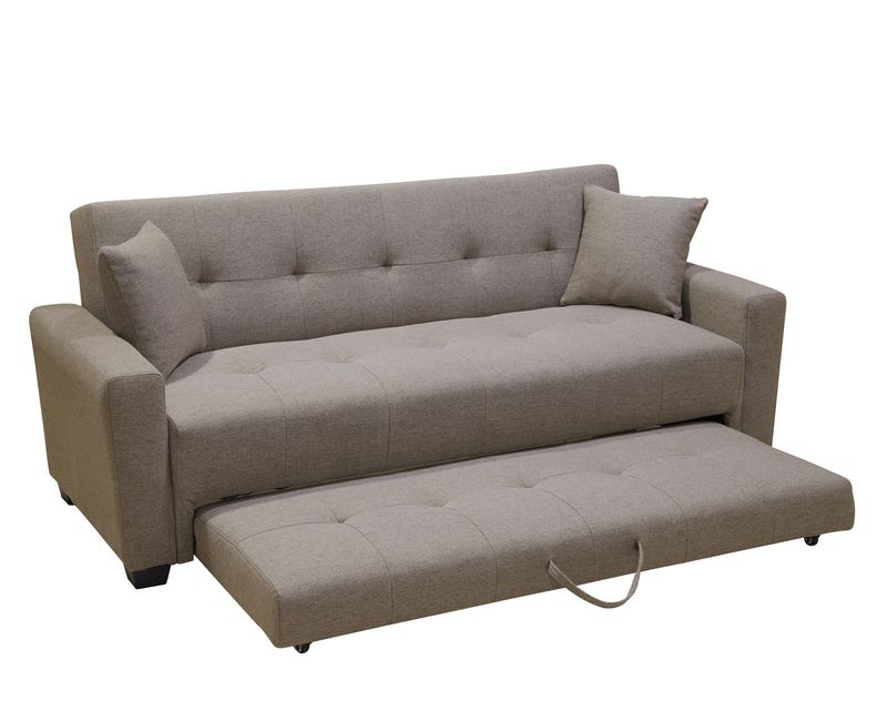 Flotti Adeline 3 Seater Sofabed Convertible Daybed with Trundle Bed and Two Pillows (Light Grey, Light Brown)