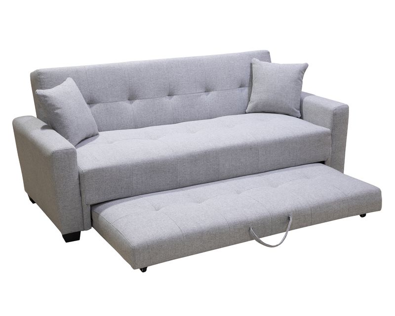 Flotti Adeline 3 Seater Sofabed Convertible Daybed with Trundle Bed and Two Pillows (Light Grey)
