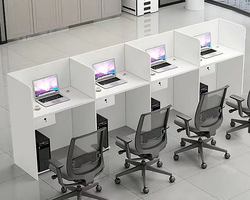 Ofix WS380Q Workstation Partition Cubicle with Fixed Drawer &amp; CPU Trolley (1 Seater, 4-Seater) (White) (Chair is not Included)