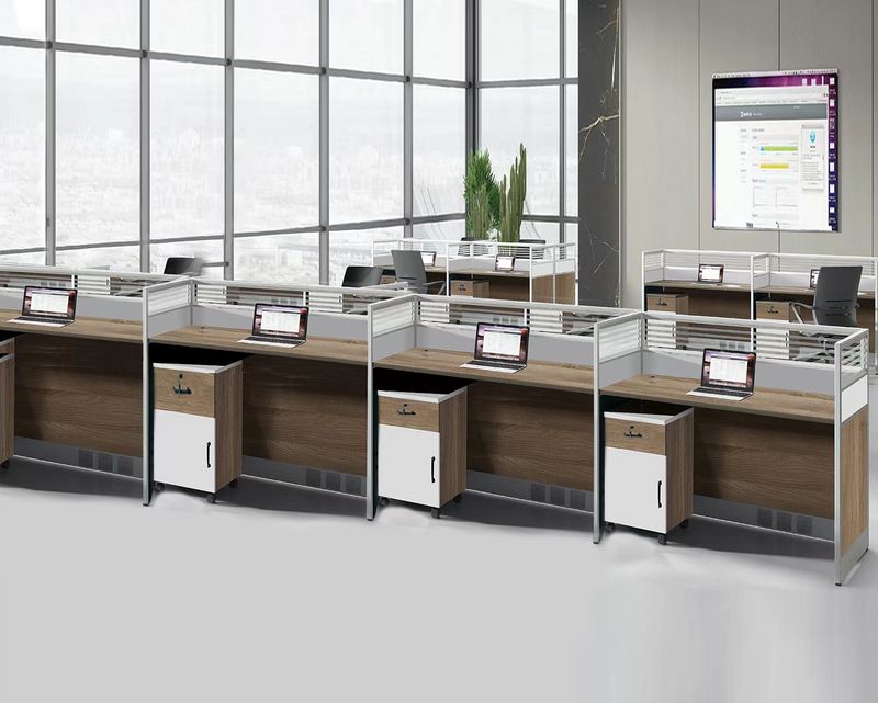 Ofix WS337Y 4 Seater Workstation Partition Cubicle with Movable Cabinet (Walnut) (Chair is not Included)