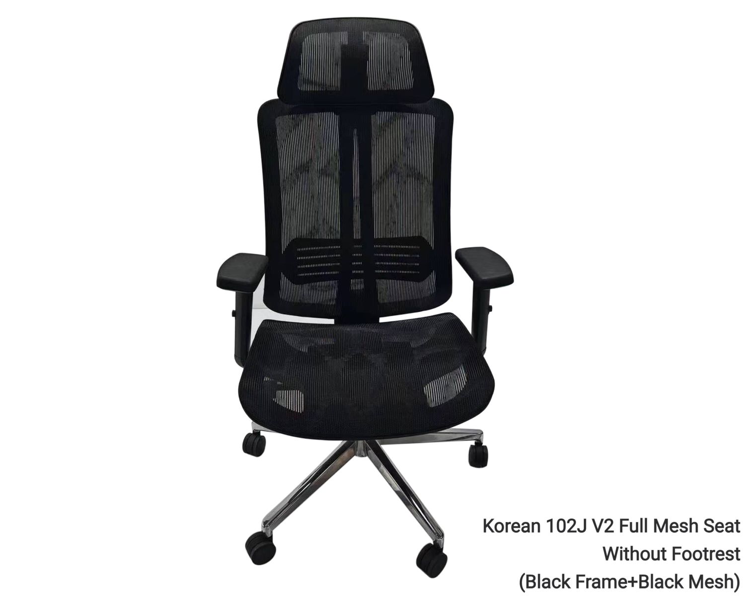 Ofix Korean 102J V2 Full Mesh Seat Adjustable Armrest, Adjustable Headrest, Stainless Steel Base Without Footrest (Black), Color: Korean 102J V2 Full Mesh Seat Without Footrest (Black Frame+Black Mesh)