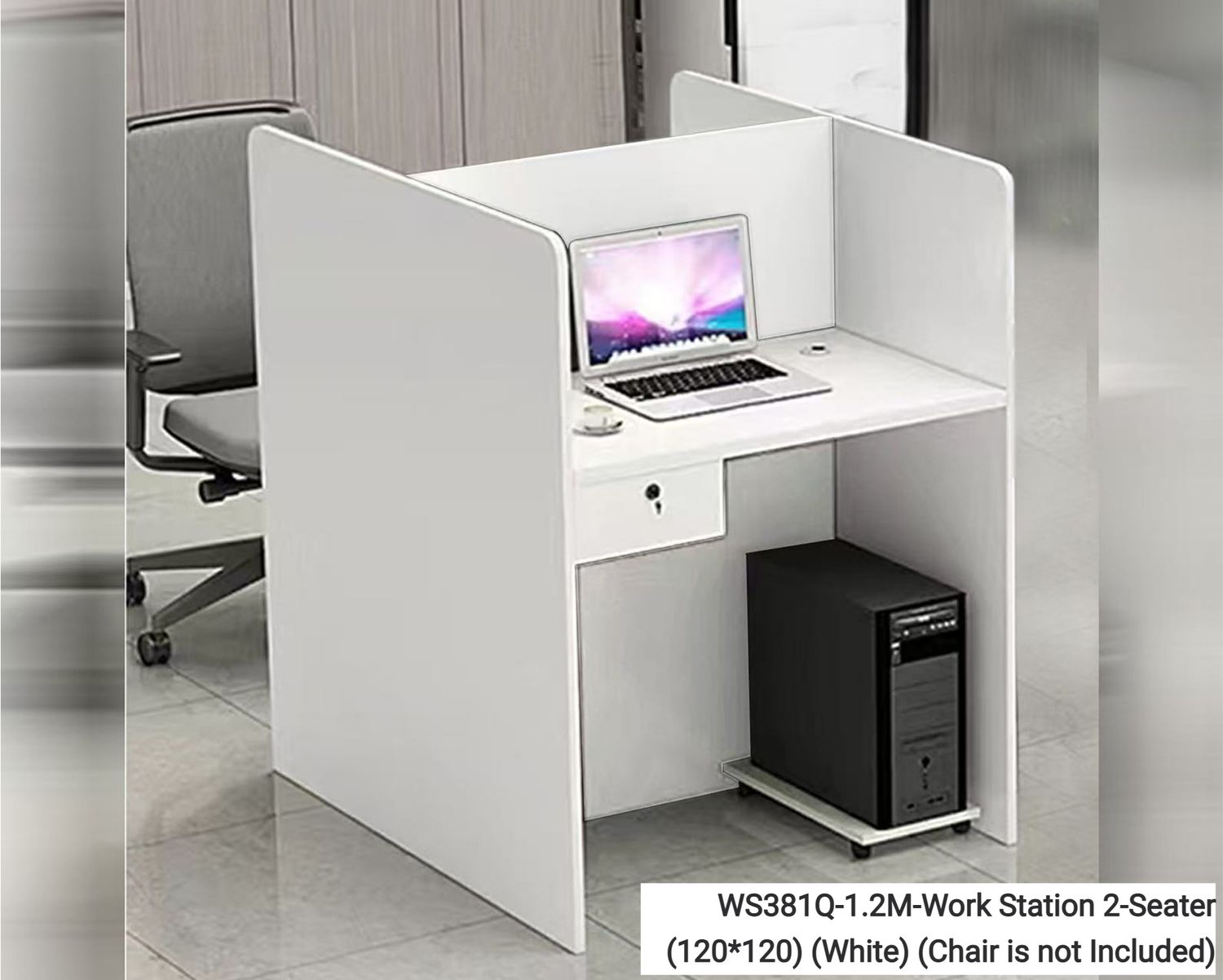 Ofix WS381Q Workstation Partition Cubicle with Fixed Drawer &amp; CPU Trolley (2-Seater, 4-Seater, 6-Seater) (White) (Chair is not Included), Model: WS381Q-1.2M-Work Station 2-Seater (120*120) (White) (Chair is not Included)