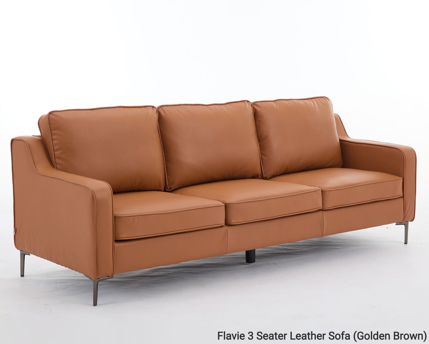 Flotti Flavie 3 Seater Air Leather Premium Sofa  (Golden Brown, Black, Grey, Beige), Color/ Option: Flavie 3 Seater Air Leather Sofa (Golden Brown)