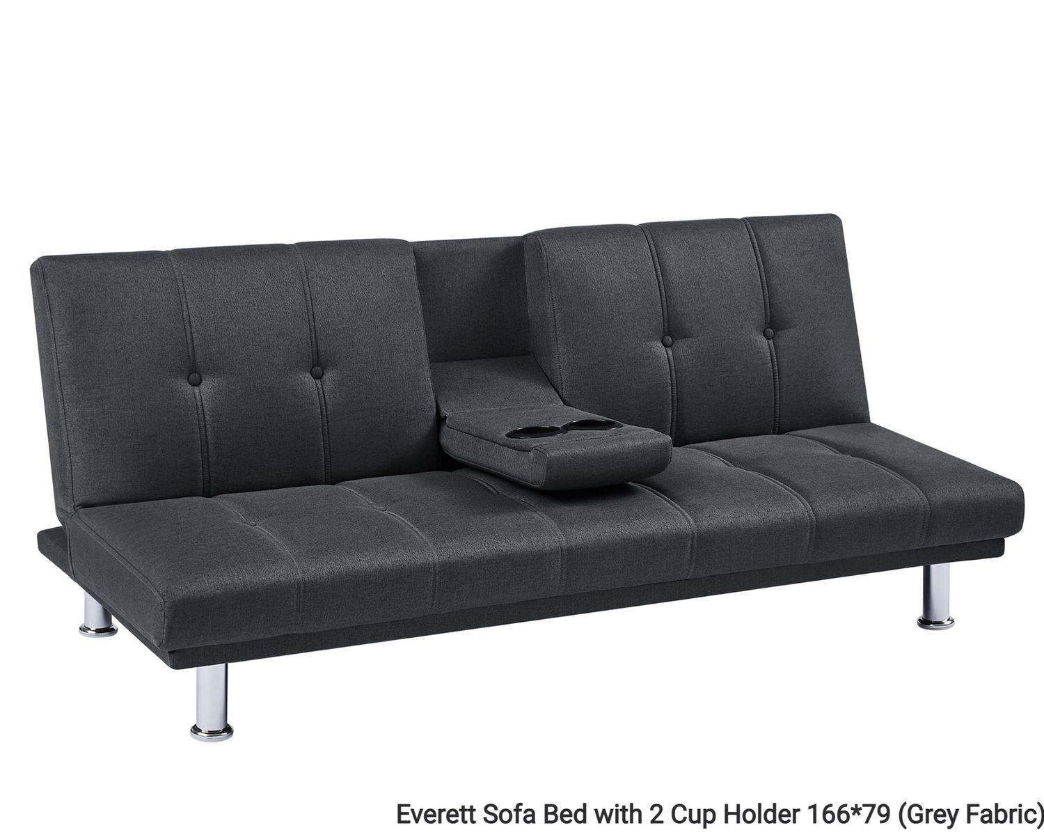Flotti Everett Sofa Bed with 2 Cup Holder (Fabric)  (Grey), Colors:: Everett Sofa Bed with 2 Cup Holder 166*79 (Grey Fabric)
