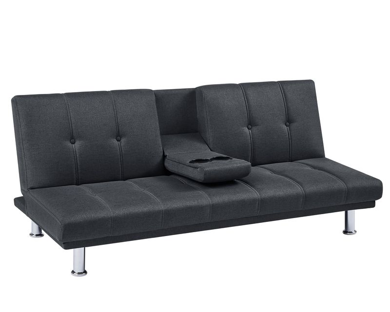Flotti Everett Sofa Bed with 2 Cup Holder (Fabric, PU)  (Grey, Black)