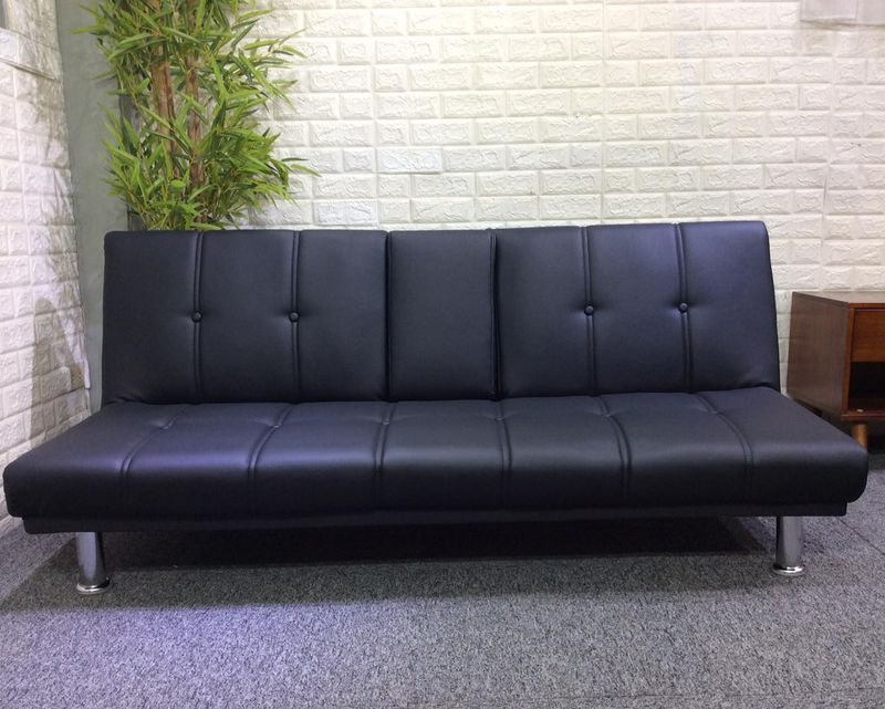 Flotti Everett Sofa Bed with 2 Cup Holder PU Leather  (Black)