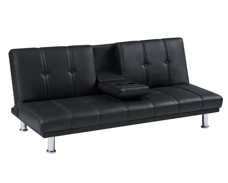 Flotti Everett Sofa Bed with 2 Cup Holder PU Leather  (Black)