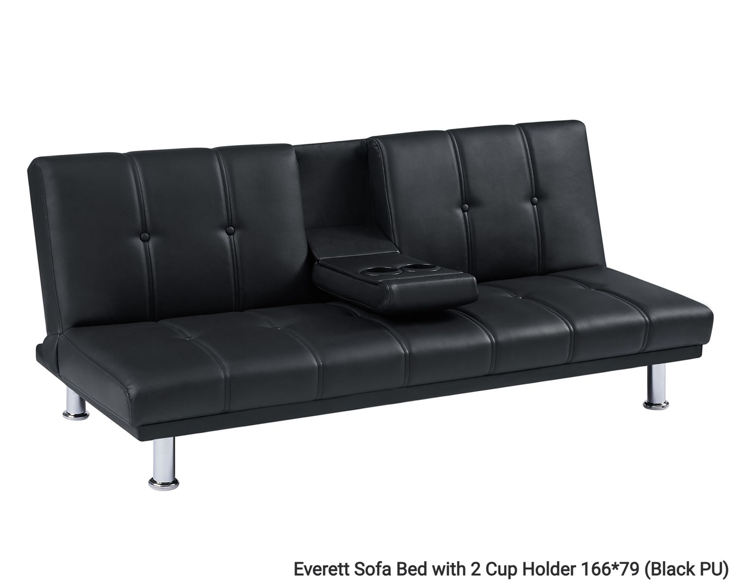 Flotti Everett Sofa Bed with 2 Cup Holder PU Leather  (Black), Colors:: Everett Sofa Bed with 2 Cup Holder 166*79 (Black PU)