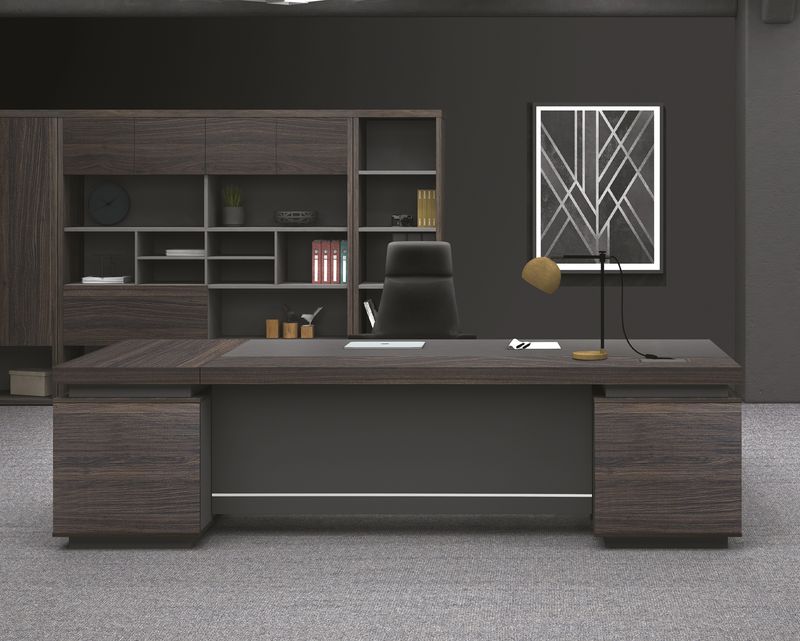 Ofix ET147H Executive Desk with Side Cabinet (Walnut) (Chair is not Included)