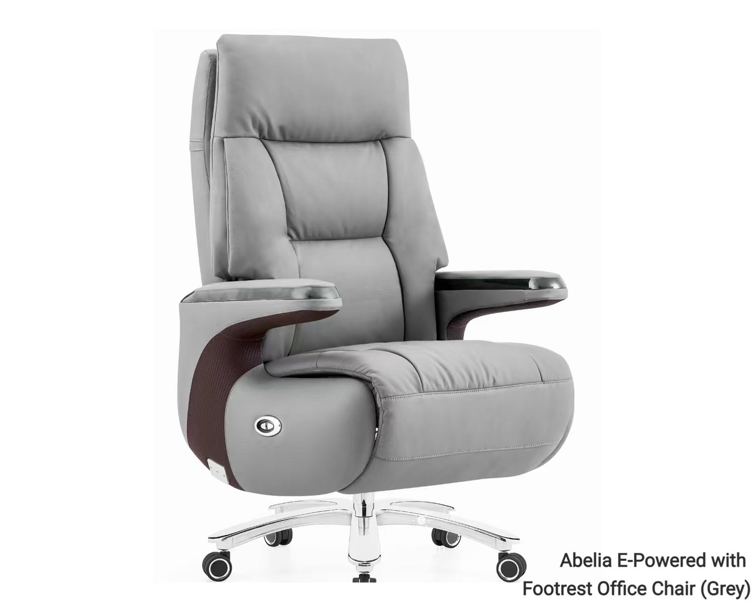 Ofix CEO Premium Abelia E-Powered with Footrest High Quality Office Chair Cowhide Leather (Grey, Black), Model &amp; Color: CEO Premium Abelia E-Powered with Footrest Office Chair (Grey)