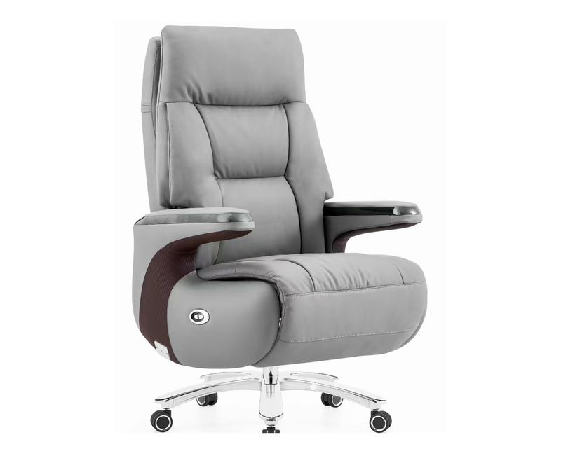 Ofix CEO Premium Abelia E-Powered with Footrest High Quality Office Chair Cowhide Leather (Grey, Black)