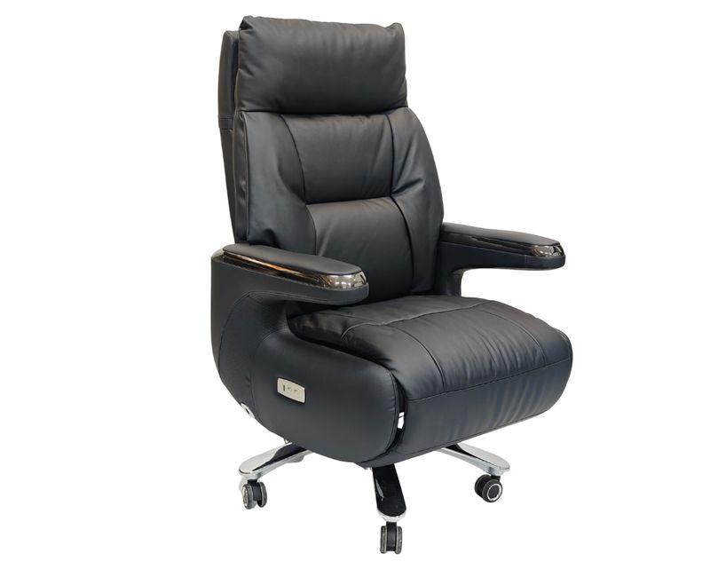 Ofix CEO Premium Abelia E-Powered with Footrest High Quality Office Chair Cowhide Leather (Black)