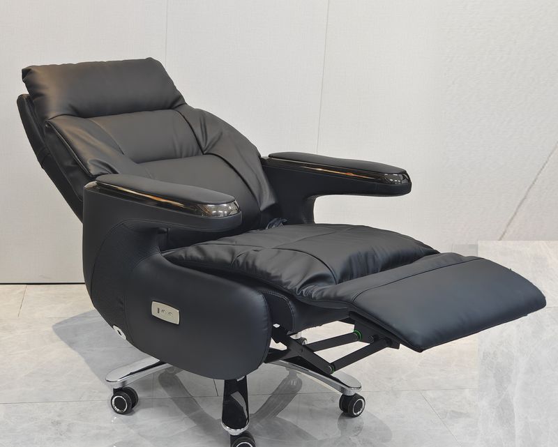 Ofix CEO Premium Abelia E-Powered with Footrest High Quality Office Chair Cowhide Leather (Black)