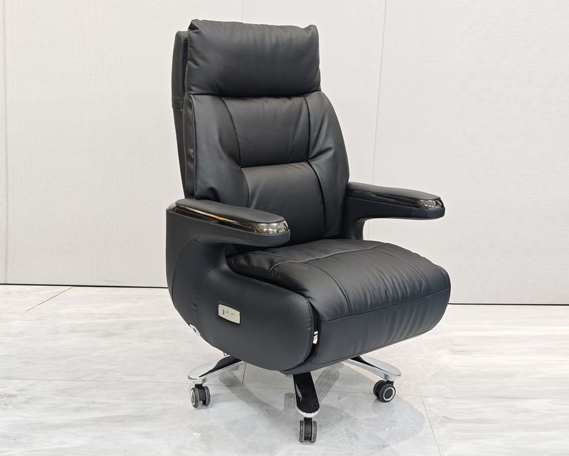 Ofix CEO Premium Abelia E-Powered with Footrest High Quality Office Chair Cowhide Leather (Black)