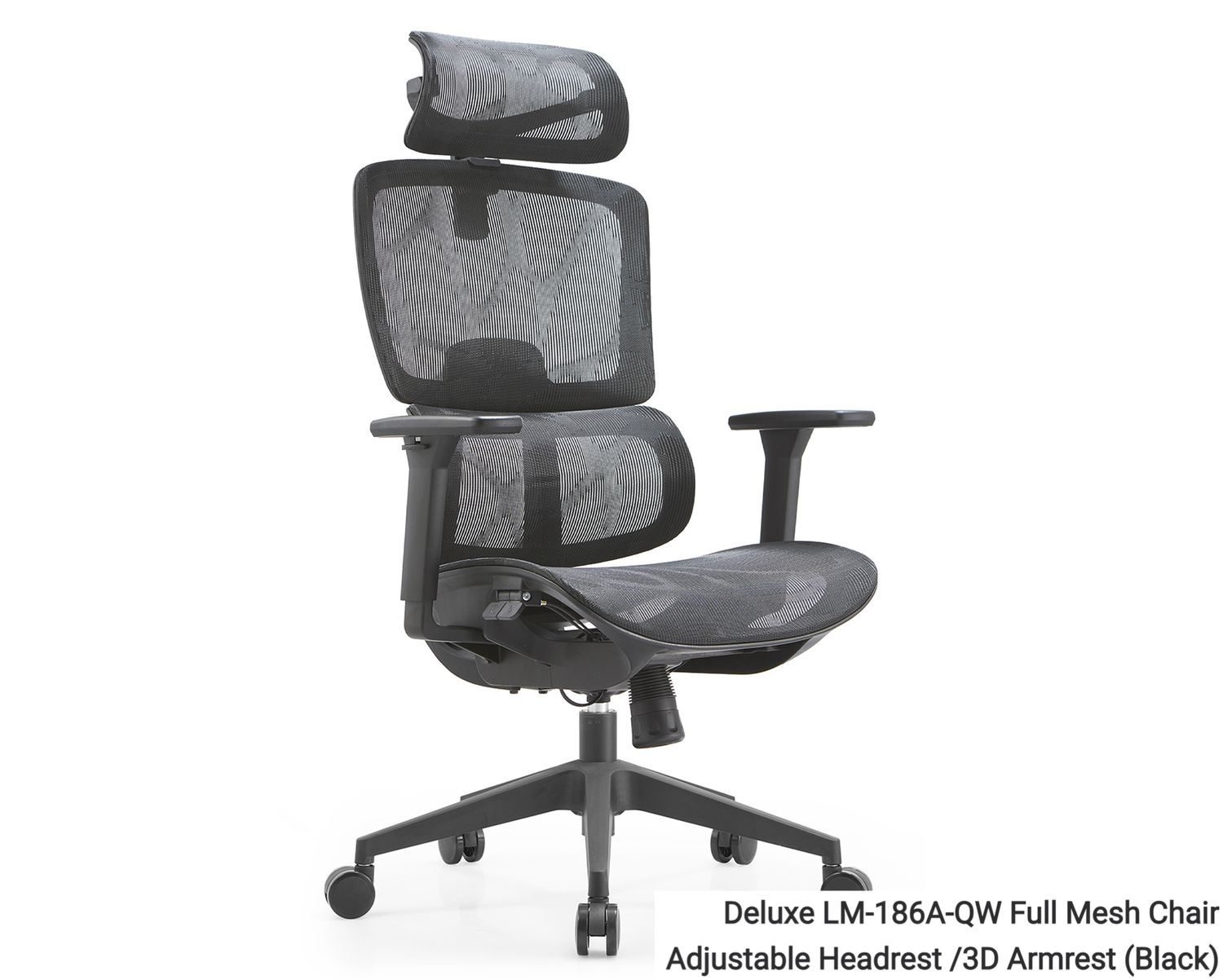 Ofix Deluxe LM-186A-QW High Back Full Mesh w/ Adjustable Headrest, 3D Armrest Office Chair (Black, Grey), Color:: Deluxe LM-186A-QW Full Mesh Chair Adjustable Headrest /3D Armrest (Black)