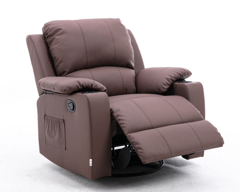 Flotti Athalia 1-Seater Air Leather (Manual w/ Rocking &amp; Swivel Recliner)  with Cup Holder and Side Pocket (Beige, Brown)